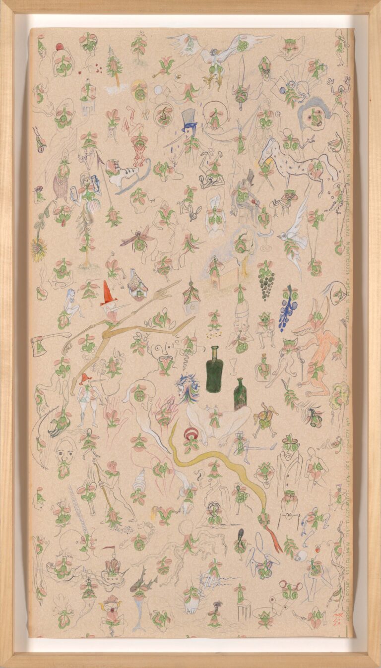 <span>45 Matthias  Griebler</span>
<span><br>Tausend Blumen Tapete 2020</br>Handzeichung auf Original Dagobert Peche Tapete (ca. 1910-1920); 103 x 58 cm<br>Euro 3.500 </br></span>
