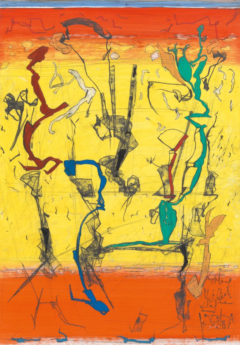 <span>64 Johann Jascha</span>
<span><br>Achtung 2013</br>Acryl, Farbstifte, Graphit auf Papier; 60 x 42 cm<br>Euro 1.300 </br> Rahmen: Euro 410,-
</span>
