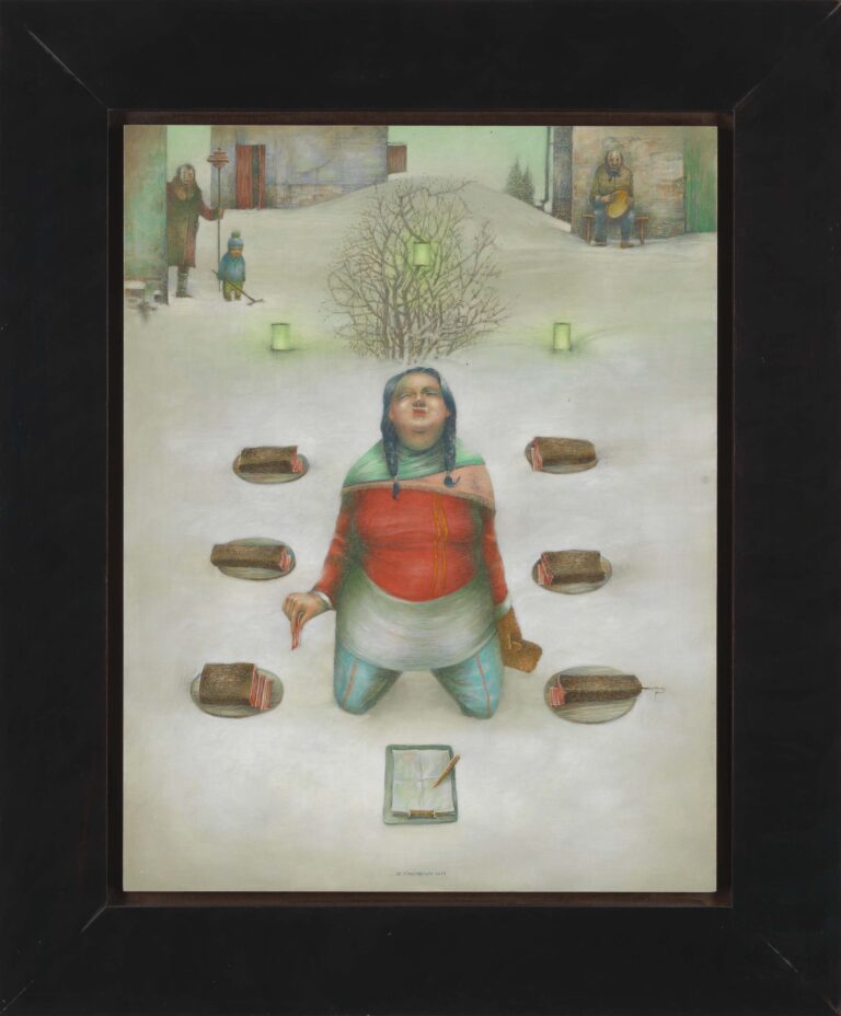 <span>88 Josef Krichbaum</span>
<span><br>Die Suche nach dem Speck Algorithmus 2017</br>Öl, Eitempera, Holz, Künstlerrahmung; 49 x 38 cm<br>Euro 1.800 </br></span>
