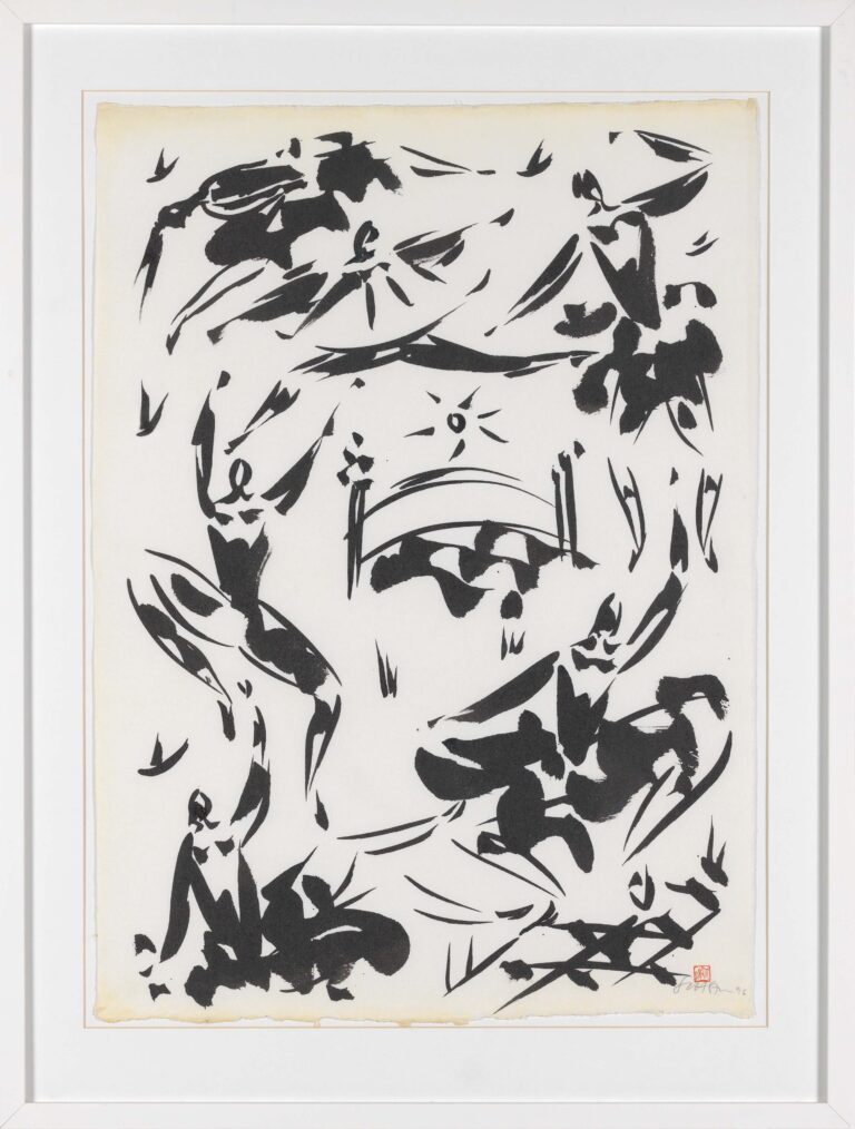 <span>146 Roman Scheidl</span>
<span><br>6 Tänzer über Sonnenbrücke 1996</br>Tusche auf Papier, Künsterrahmung; 83 x 63 cm<br>Euro 2.200 </br></span>
